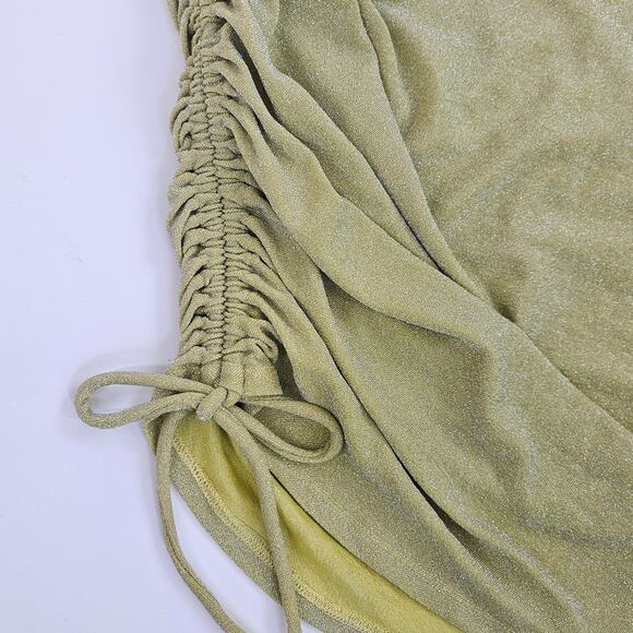 Reformation Jilian Knit Dress One Shoulder in Lime Green Sparkle‎ Size Large NWT - Picture 10 of 11